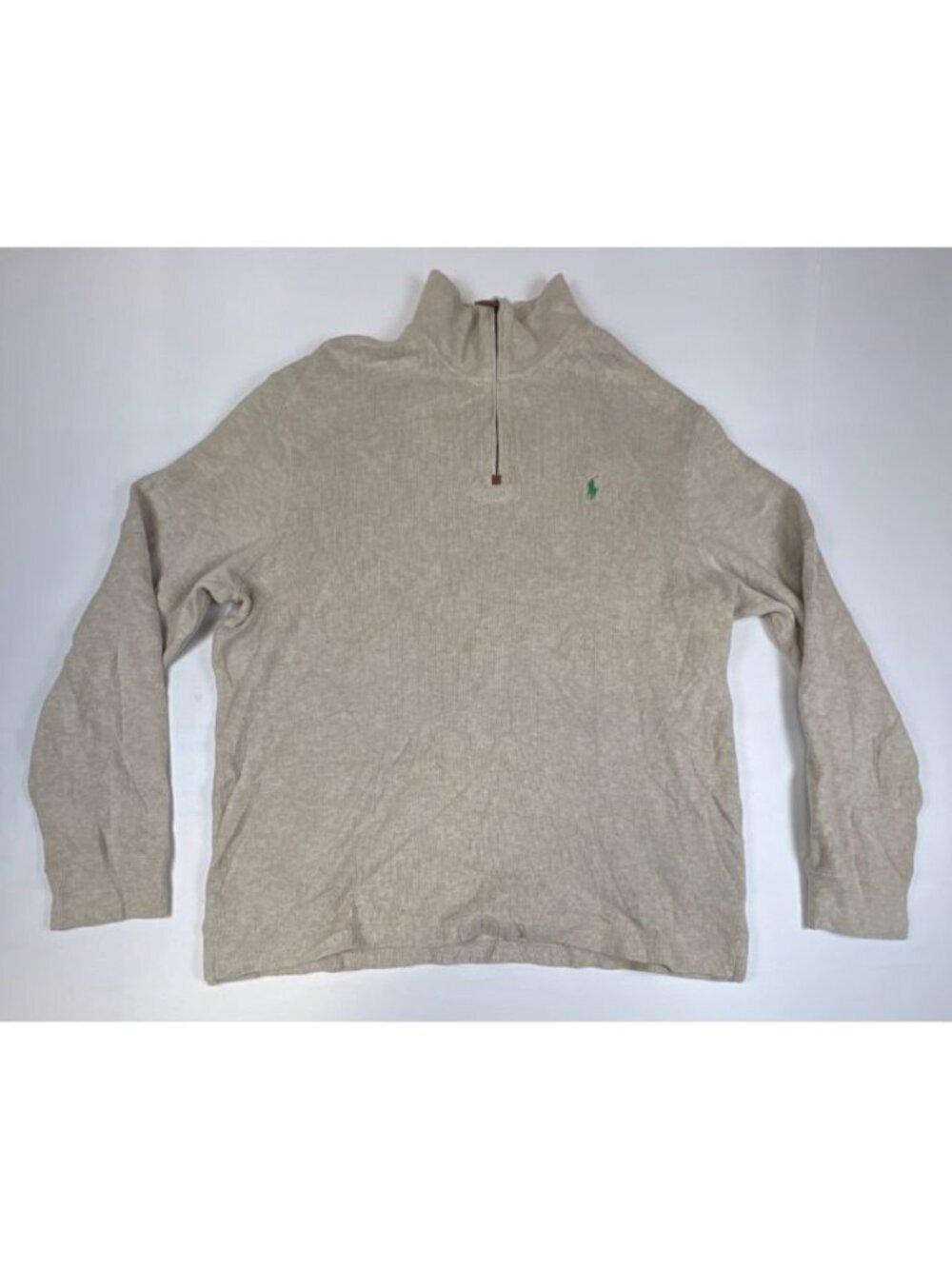 Polo Ralph Lauren Men XL 1/4 Zip Sweater Cotton Knit Oatmeal Beige Mock Neck